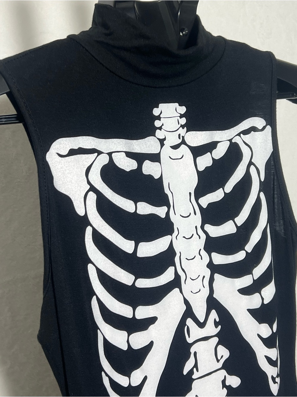 NASTY GAL Black Sleeveless Halloween Skeleton Print Mock Neck Bodycon Dress sz 2 - Picture 7 of 11
